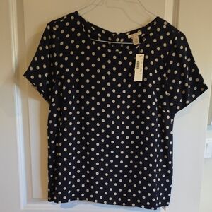 J. Crew Navy Blue & White Polka Dot Blouse 10 NWT 100% Silk